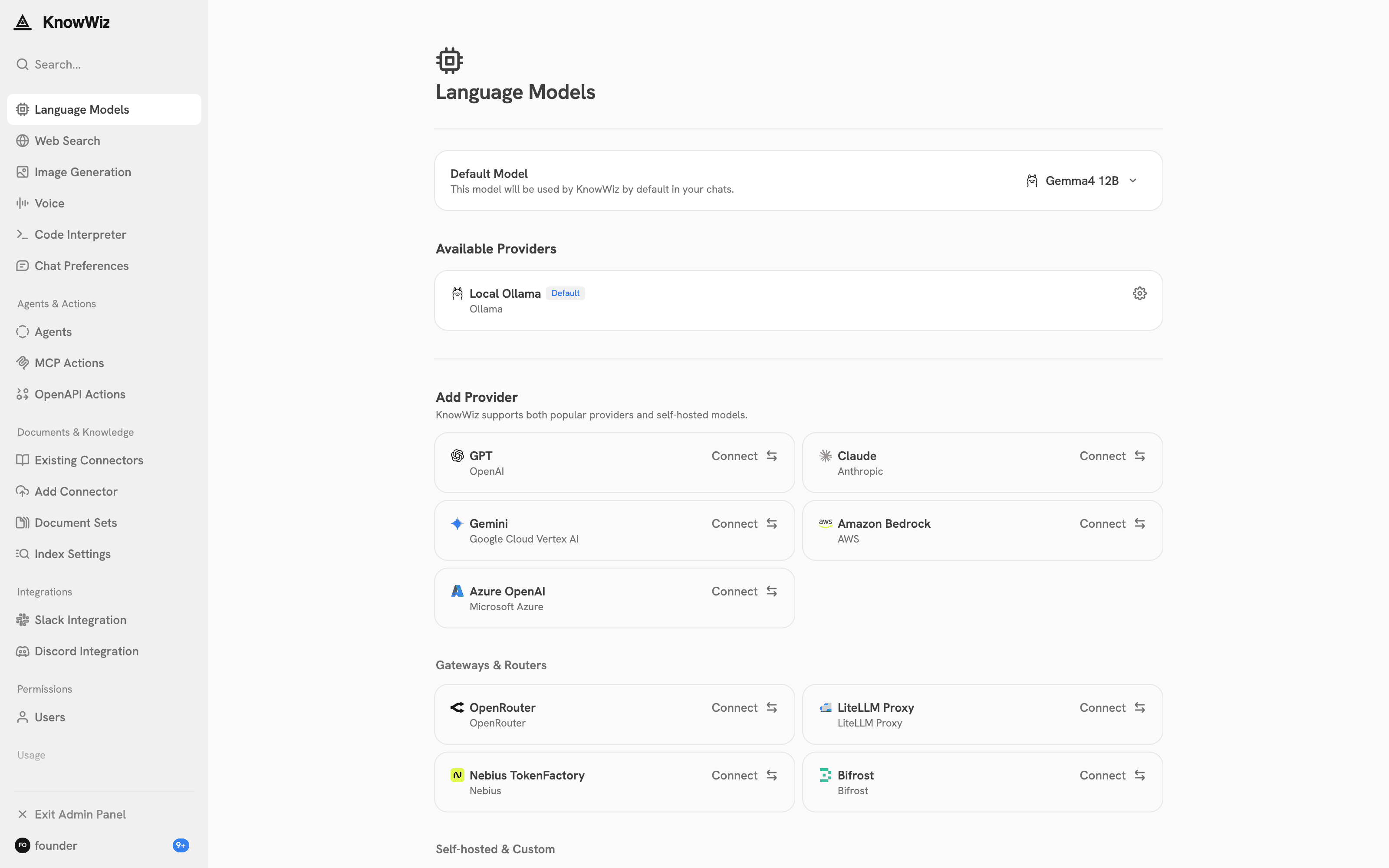 KnowWiz model provider settings